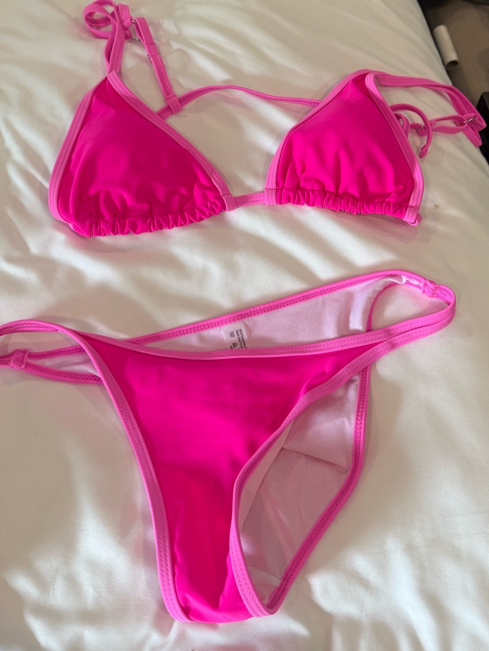 SHEIN Bright Pink Triangle Tie Bikini Set